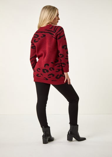 Roman Wine Petite Animal Print Longline Stretch Jumper