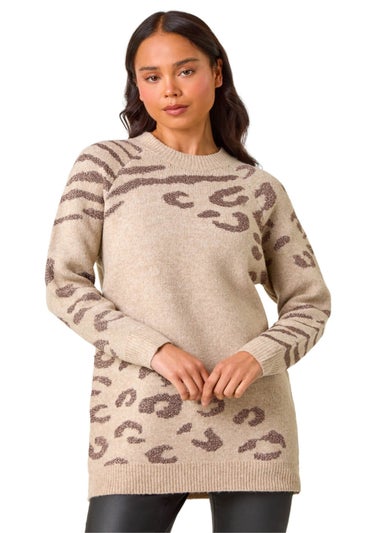 Roman Stone Petite Animal Print Longline Stretch Jumper