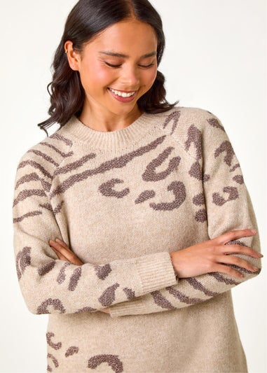 Roman Stone Petite Animal Print Longline Stretch Jumper