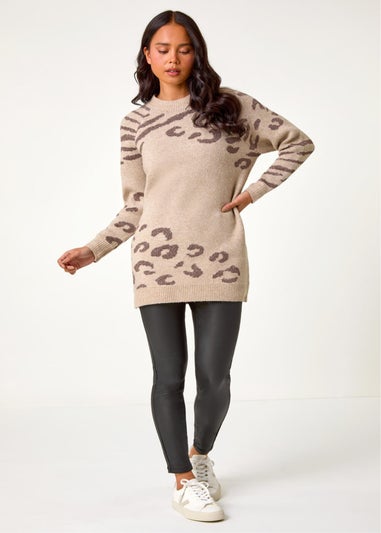 Roman Stone Petite Animal Print Longline Stretch Jumper