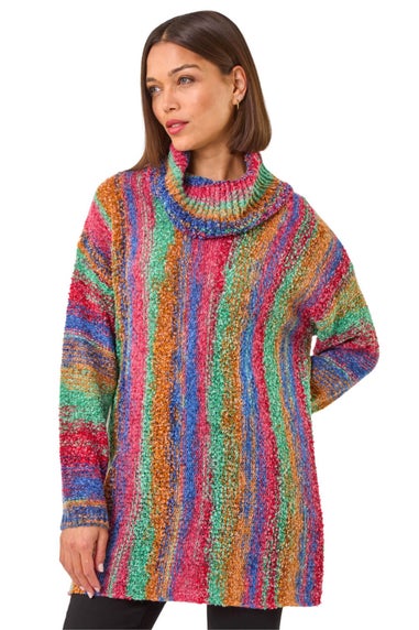 Roman Green Boucle Stripe Cowl Neck Jumper