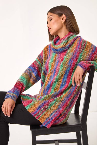 Roman Green Boucle Stripe Cowl Neck Jumper