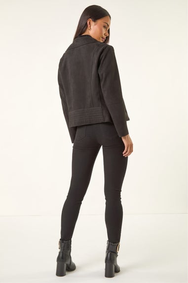 Roman Black Petite Faux Suede Biker Jacket