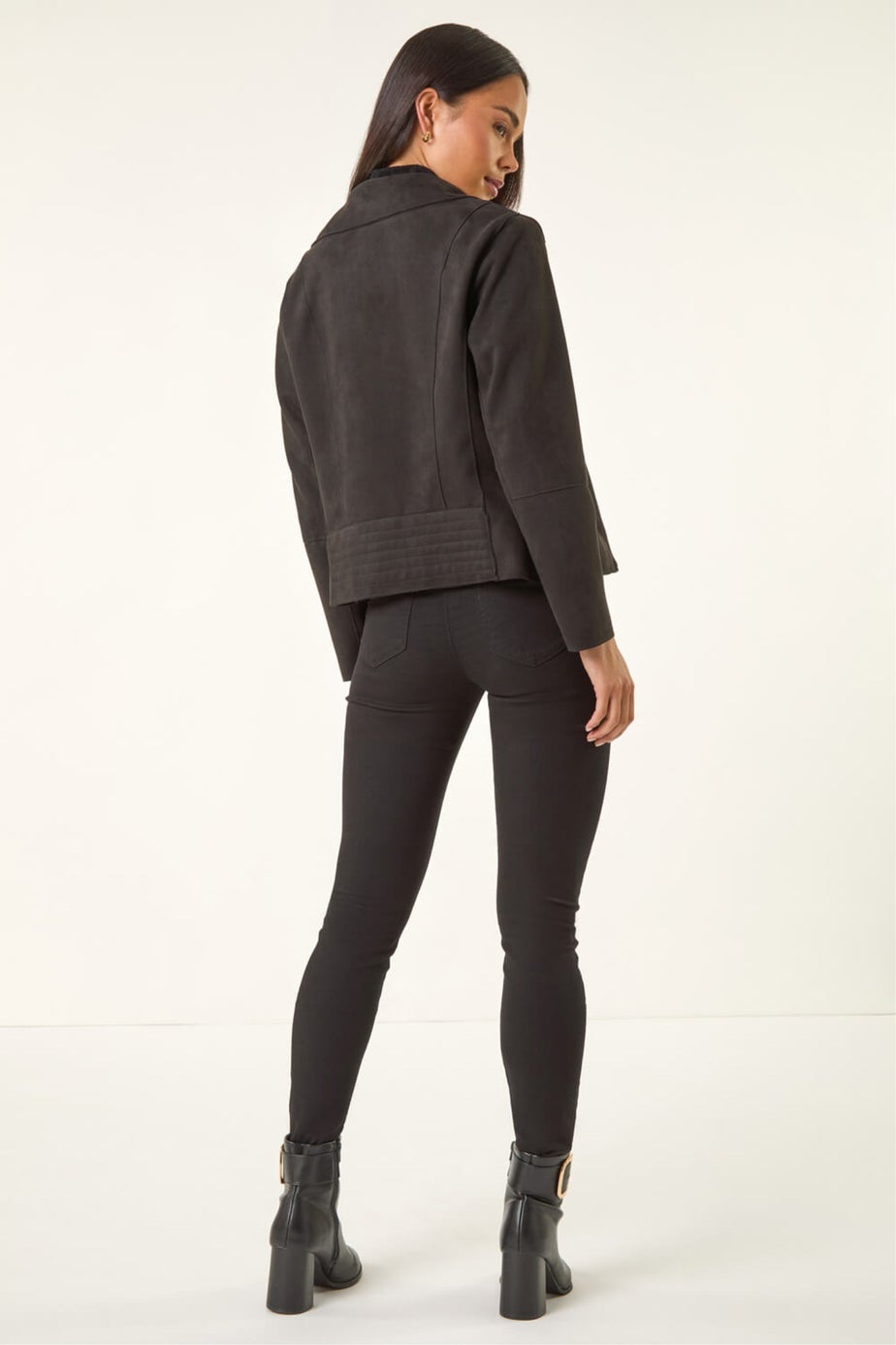 Roman Black Petite Faux Suede Biker Jacket