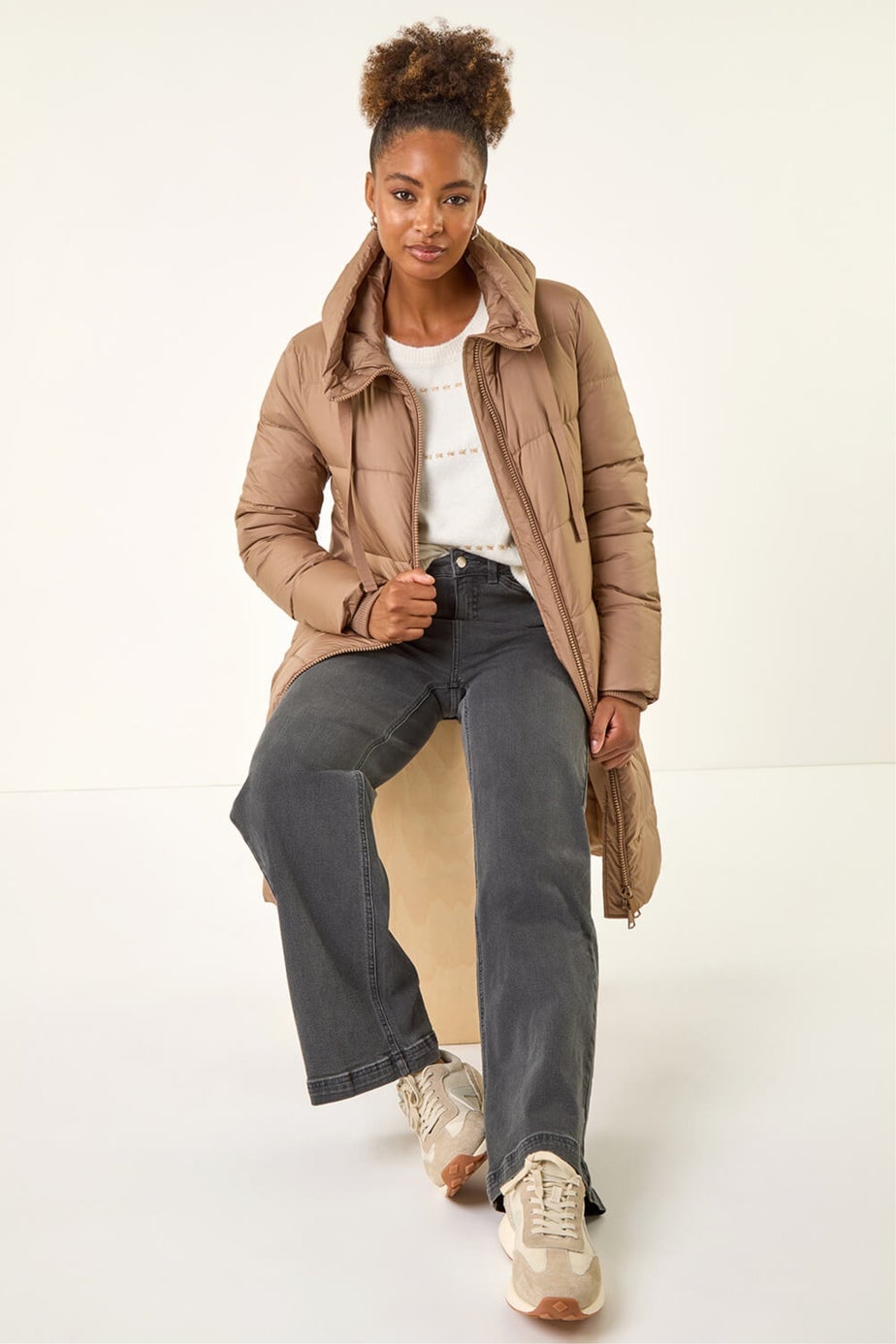 Roman Mocha Longline Padded Hooded Coat