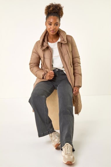 Roman Mocha Longline Padded Hooded Coat