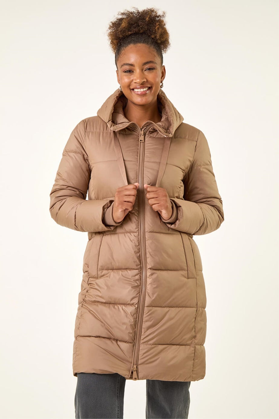 Roman Mocha Longline Padded Hooded Coat