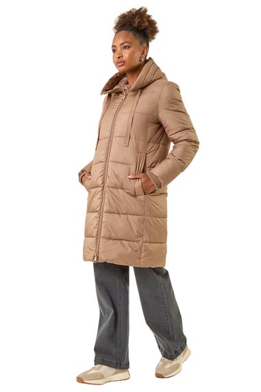 Roman Mocha Longline Padded Hooded Coat