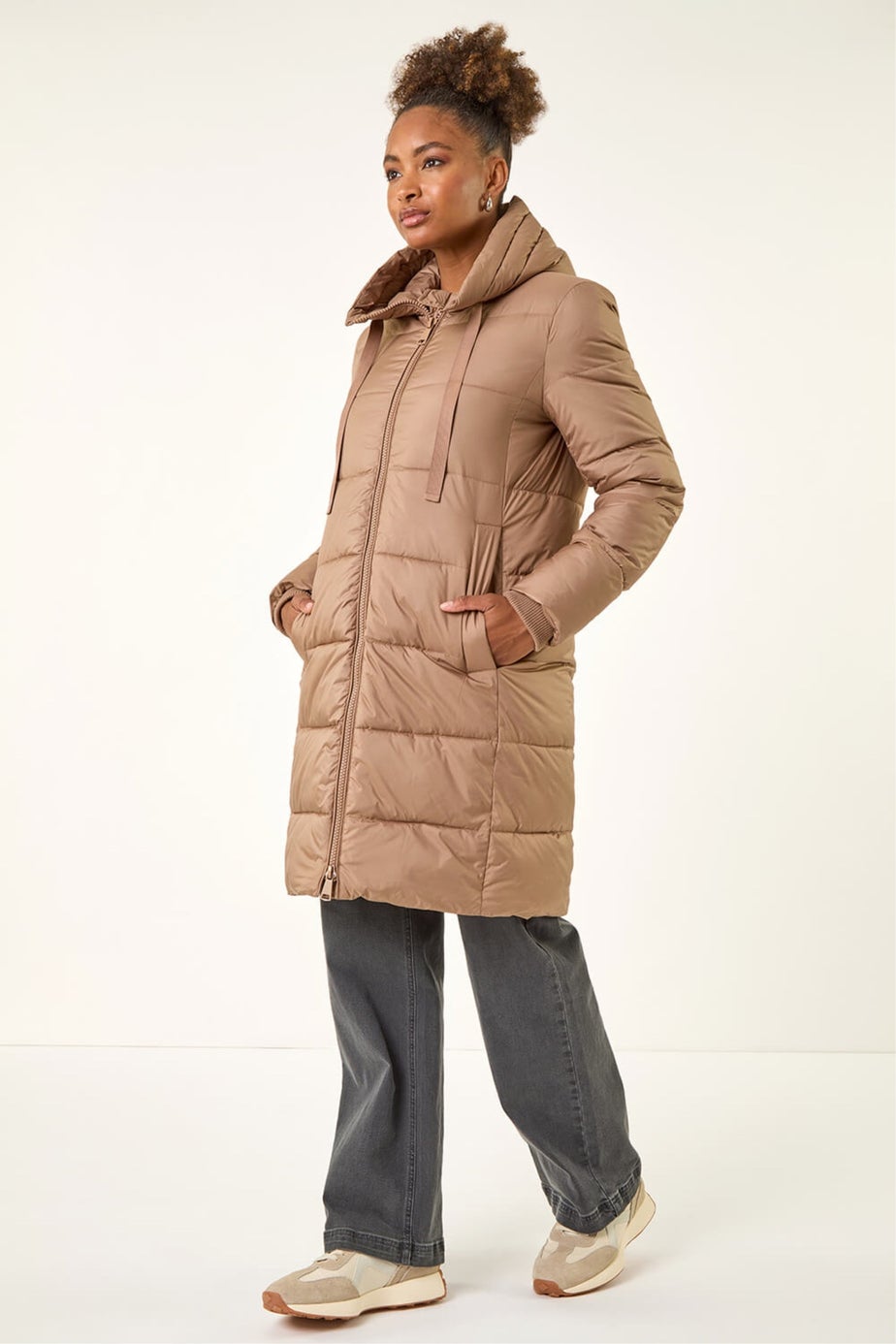 Roman Mocha Longline Padded Hooded Coat