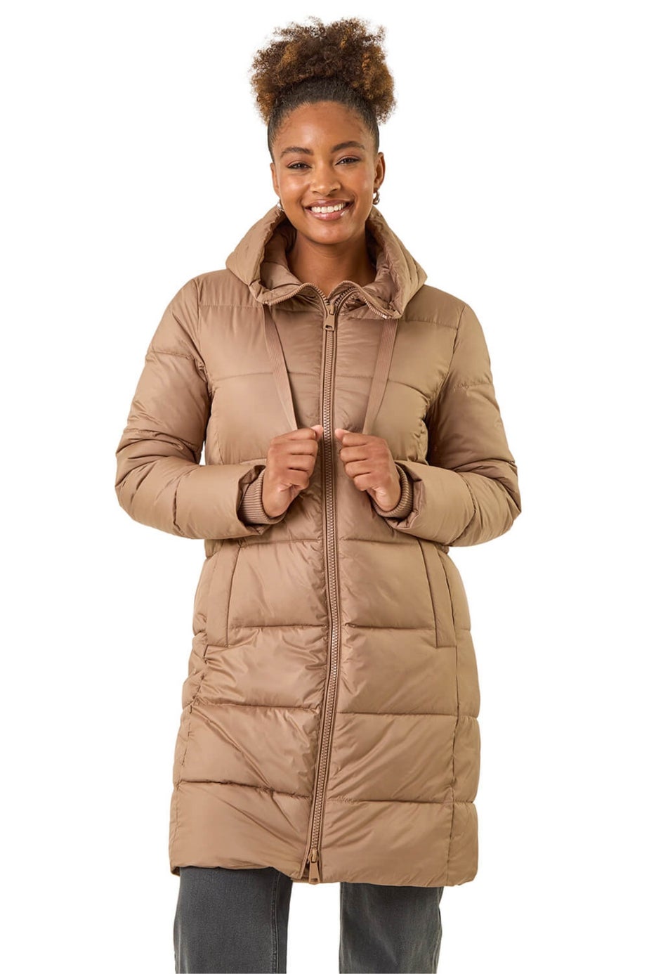 Roman Mocha Longline Padded Hooded Coat