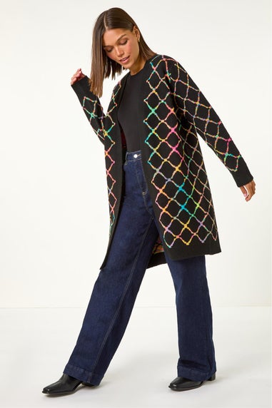 Roman Multi Longline Geometric Print Knit Cardigan