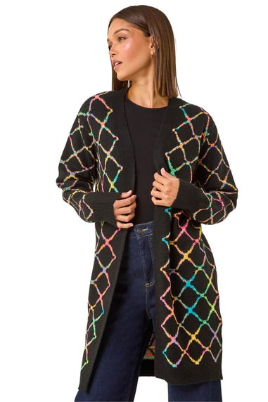 Roman Multi Longline Geometric Print Knit Cardigan