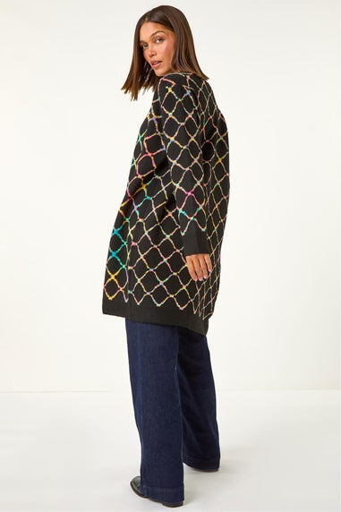 Roman Multi Longline Geometric Print Knit Cardigan