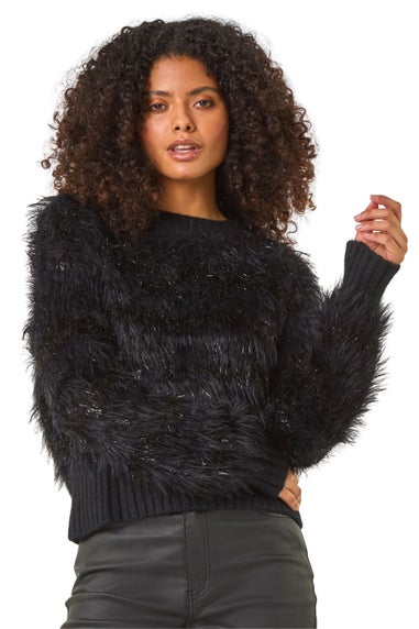 Dusk Black Fluffy Knit Jumper