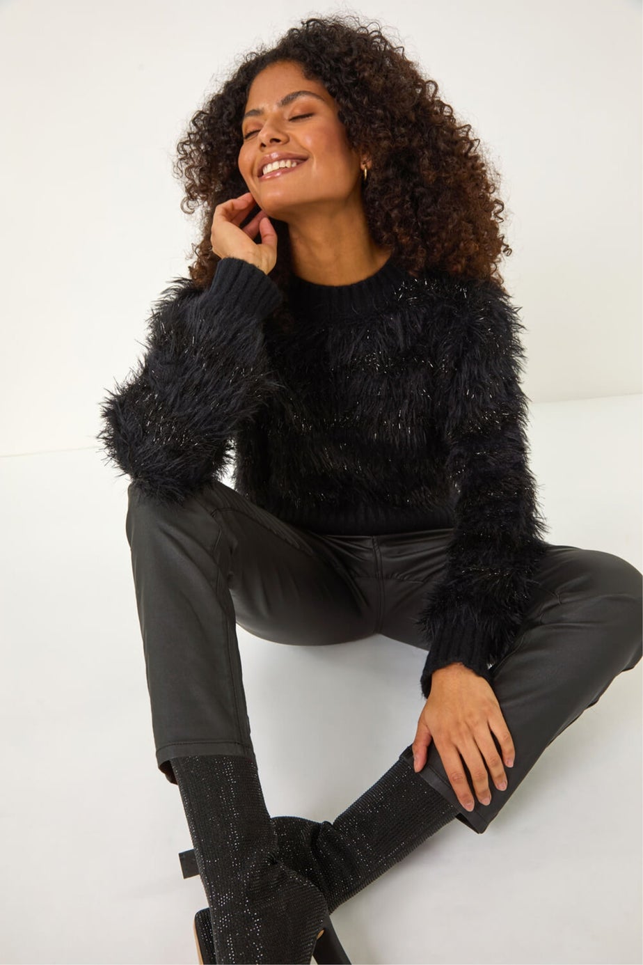 Dusk Black Fluffy Knit Jumper