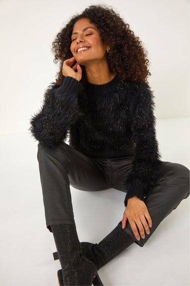 Dusk Black Fluffy Knit Jumper