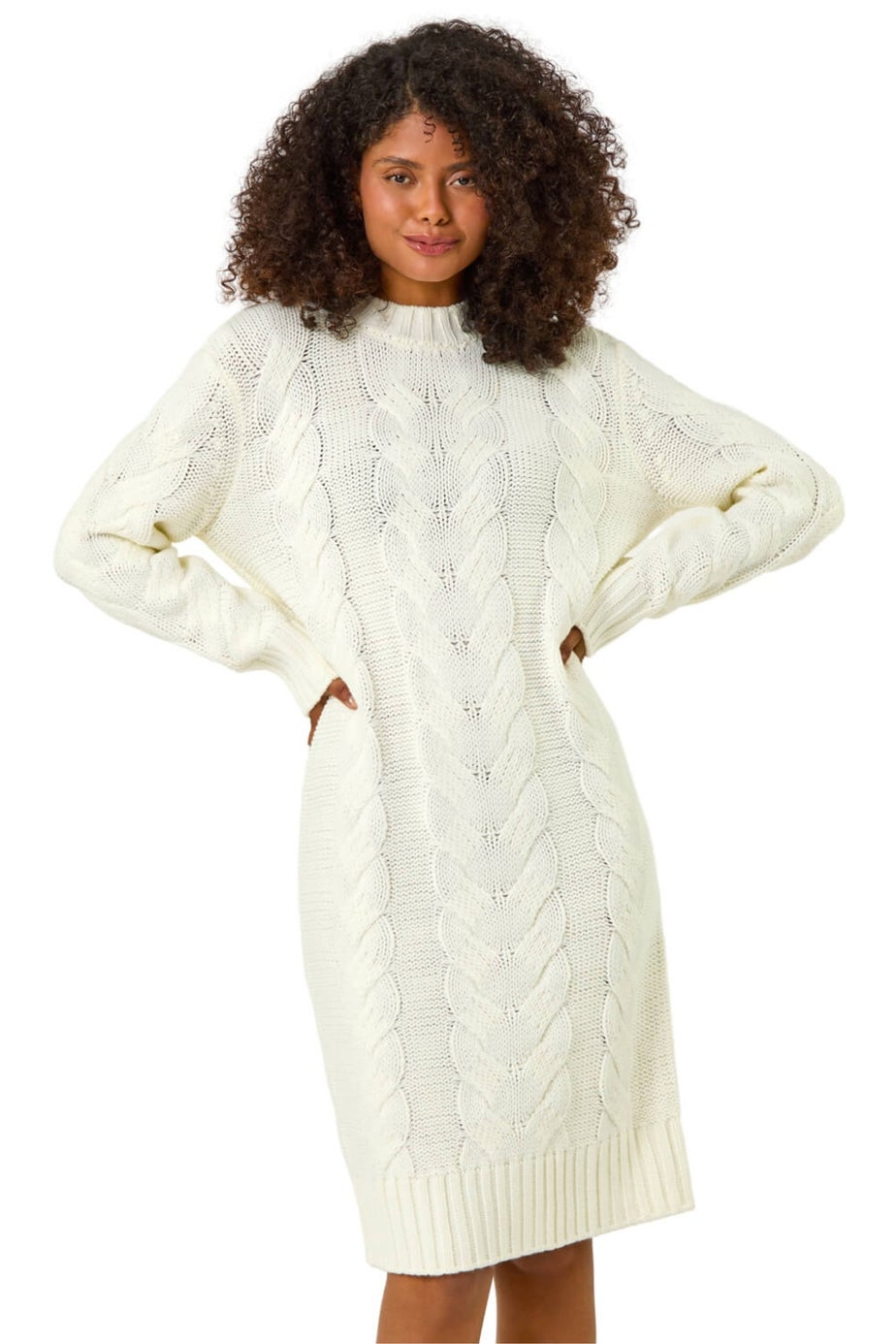 Dusk Ivory Chunky Cable Knitted Jumper Dress