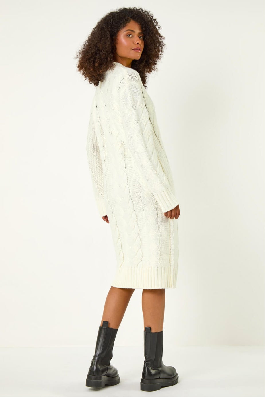 Dusk Ivory Chunky Cable Knitted Jumper Dress