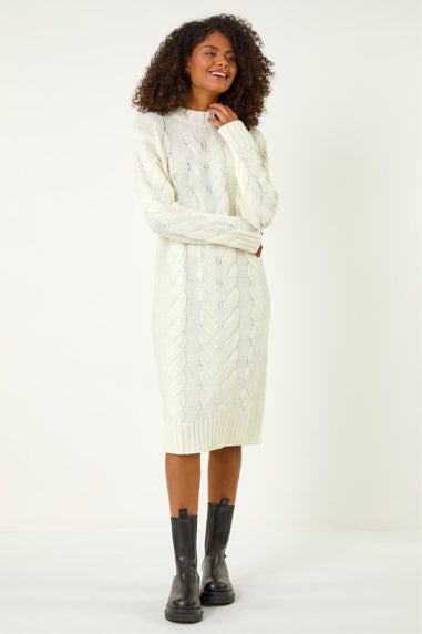Dusk Ivory Chunky Cable Knitted Jumper Dress