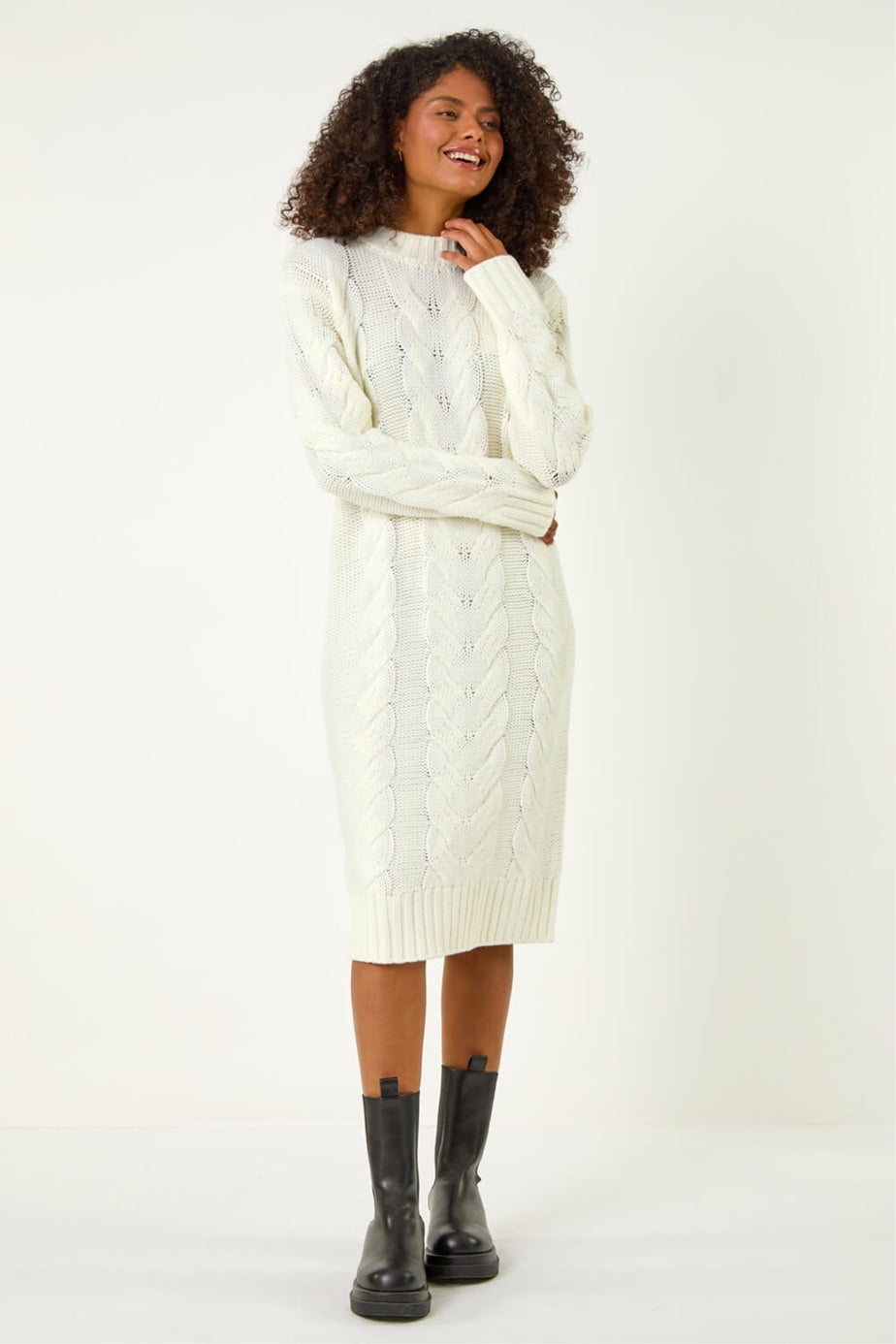 Dusk Ivory Chunky Cable Knitted Jumper Dress