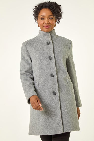 Roman Grey Petite Brushed Funnel Neck Coat