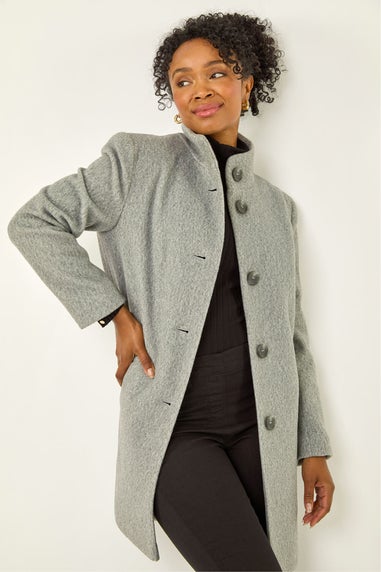 Roman Grey Petite Brushed Funnel Neck Coat