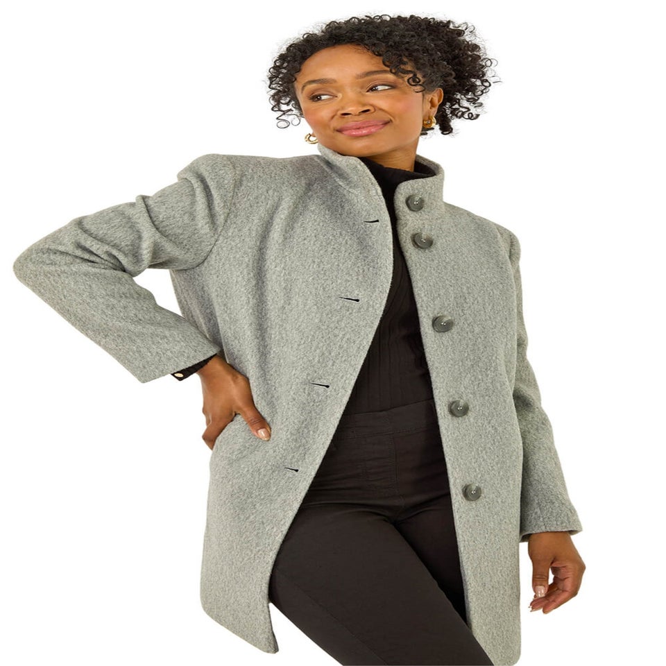 Roman Grey Petite Brushed Funnel Neck Coat