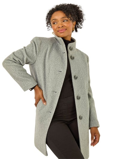 Roman Grey Petite Brushed Funnel Neck Coat