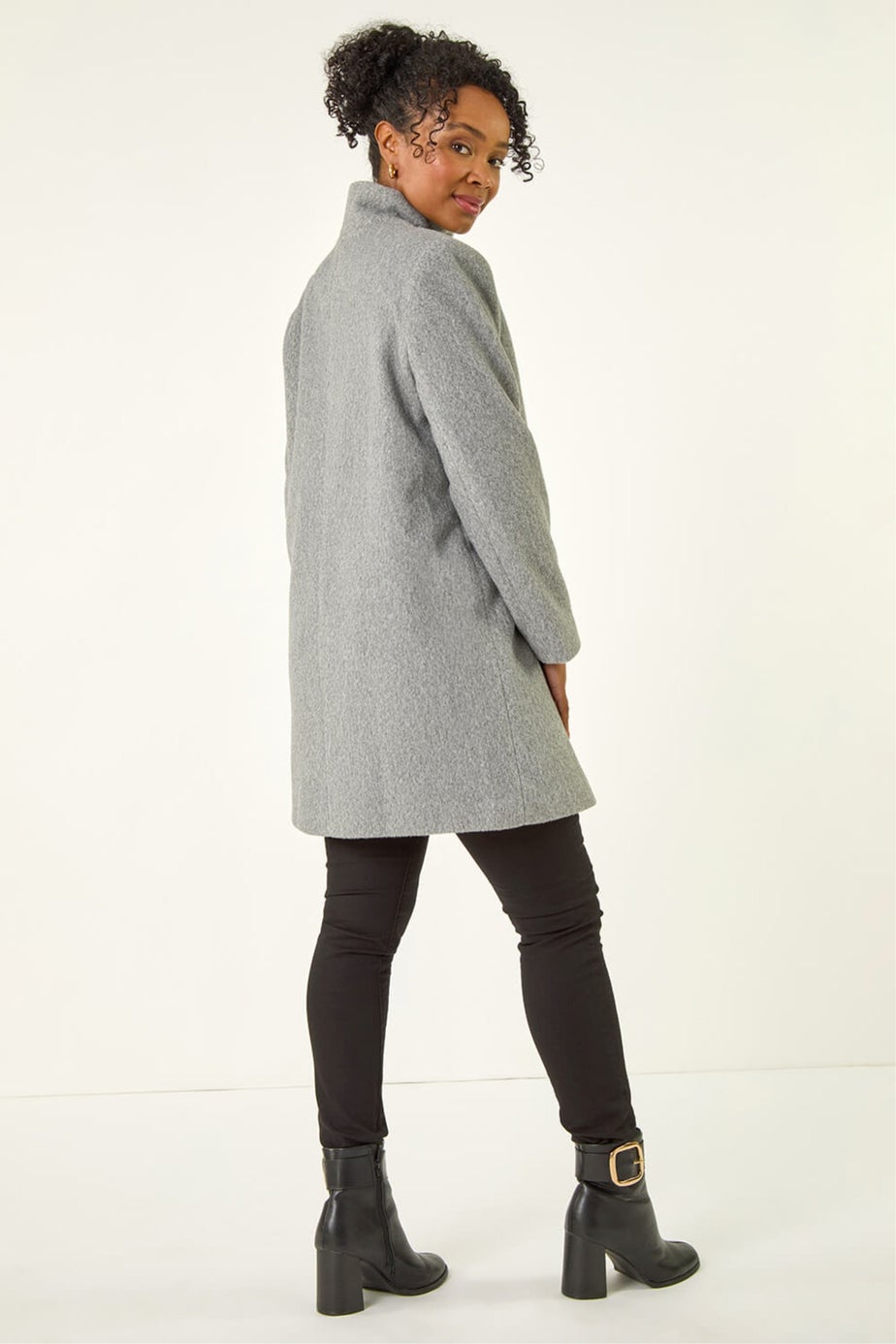 Roman Grey Petite Brushed Funnel Neck Coat