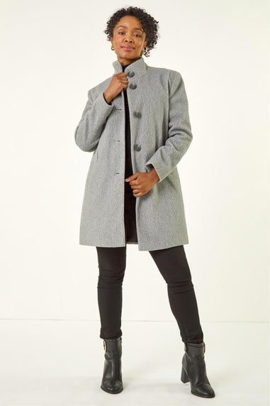 Roman Grey Petite Brushed Funnel Neck Coat