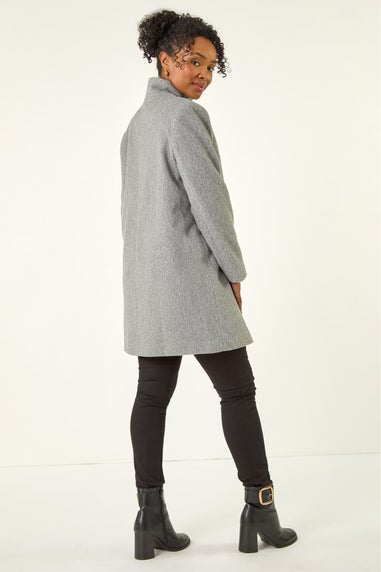 Roman Grey Petite Brushed Funnel Neck Coat