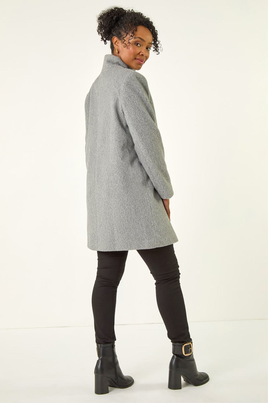 Roman Grey Petite Brushed Funnel Neck Coat