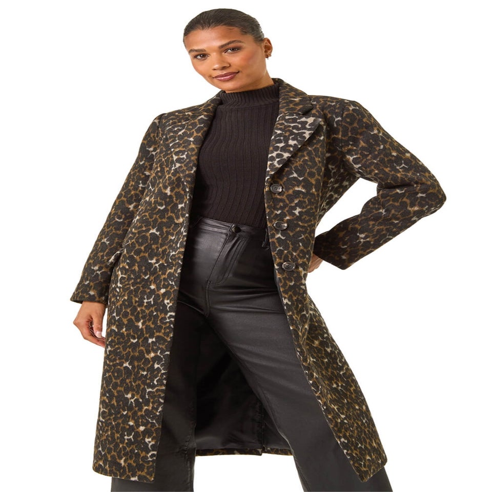 Roman Brown Animal Print Formal Pocket Coat