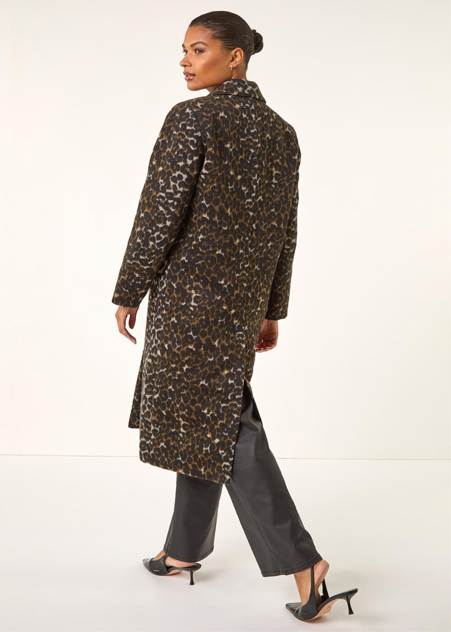 Roman Brown Animal Print Formal Pocket Coat