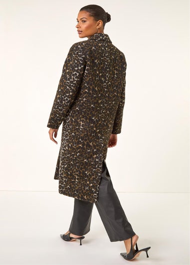 Roman Brown Animal Print Formal Pocket Coat