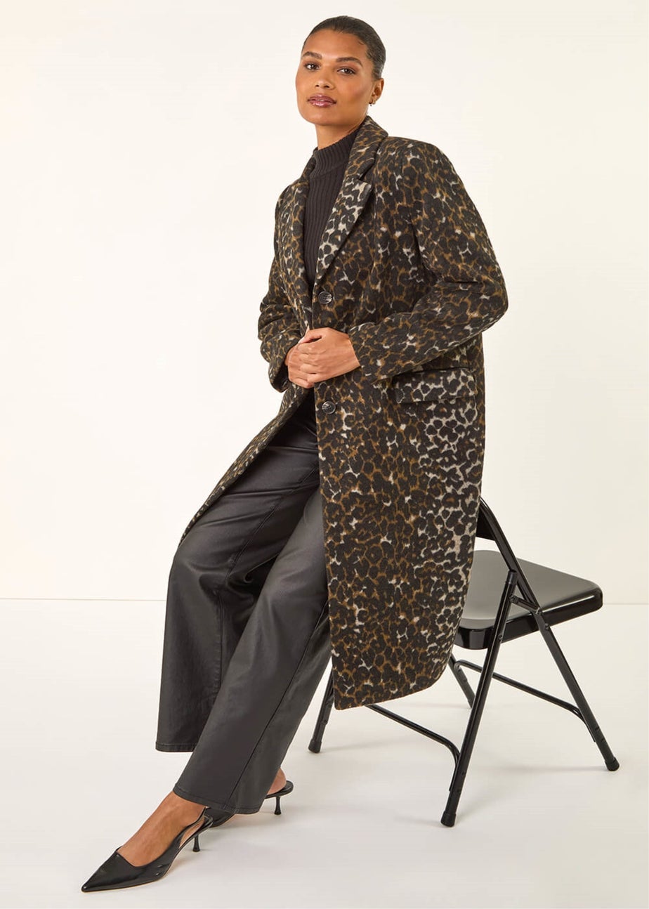 Roman Brown Animal Print Formal Pocket Coat