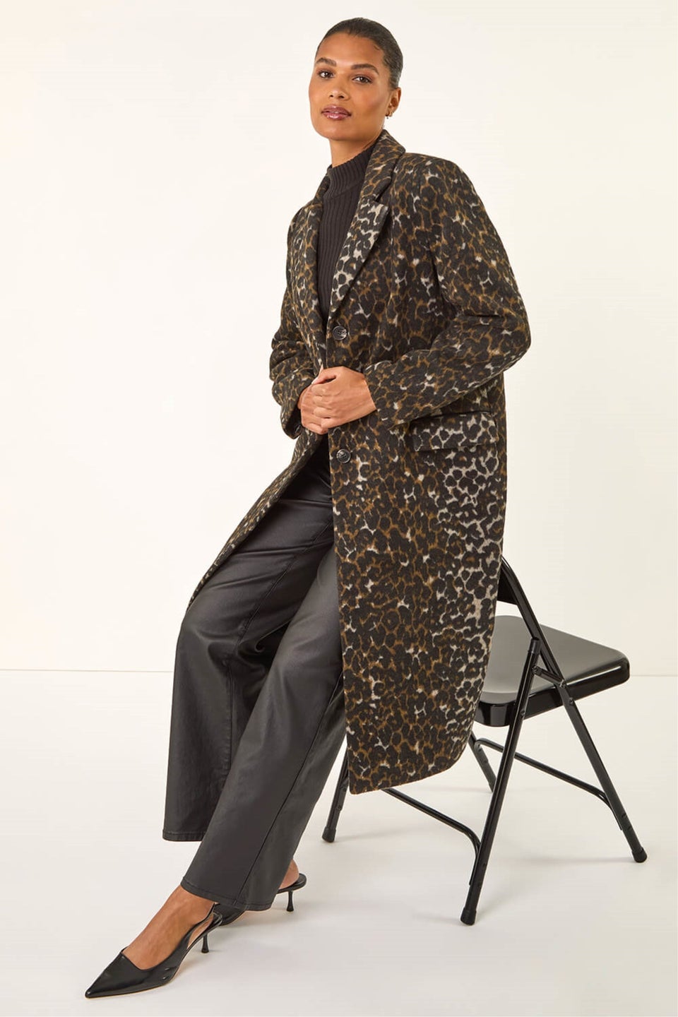 Roman Brown Animal Print Formal Pocket Coat