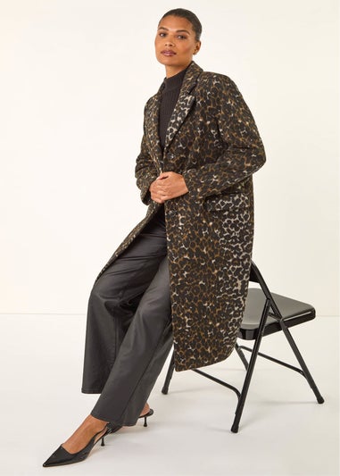 Roman Brown Animal Print Formal Pocket Coat