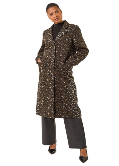 Roman Brown Animal Print Formal Pocket Coat