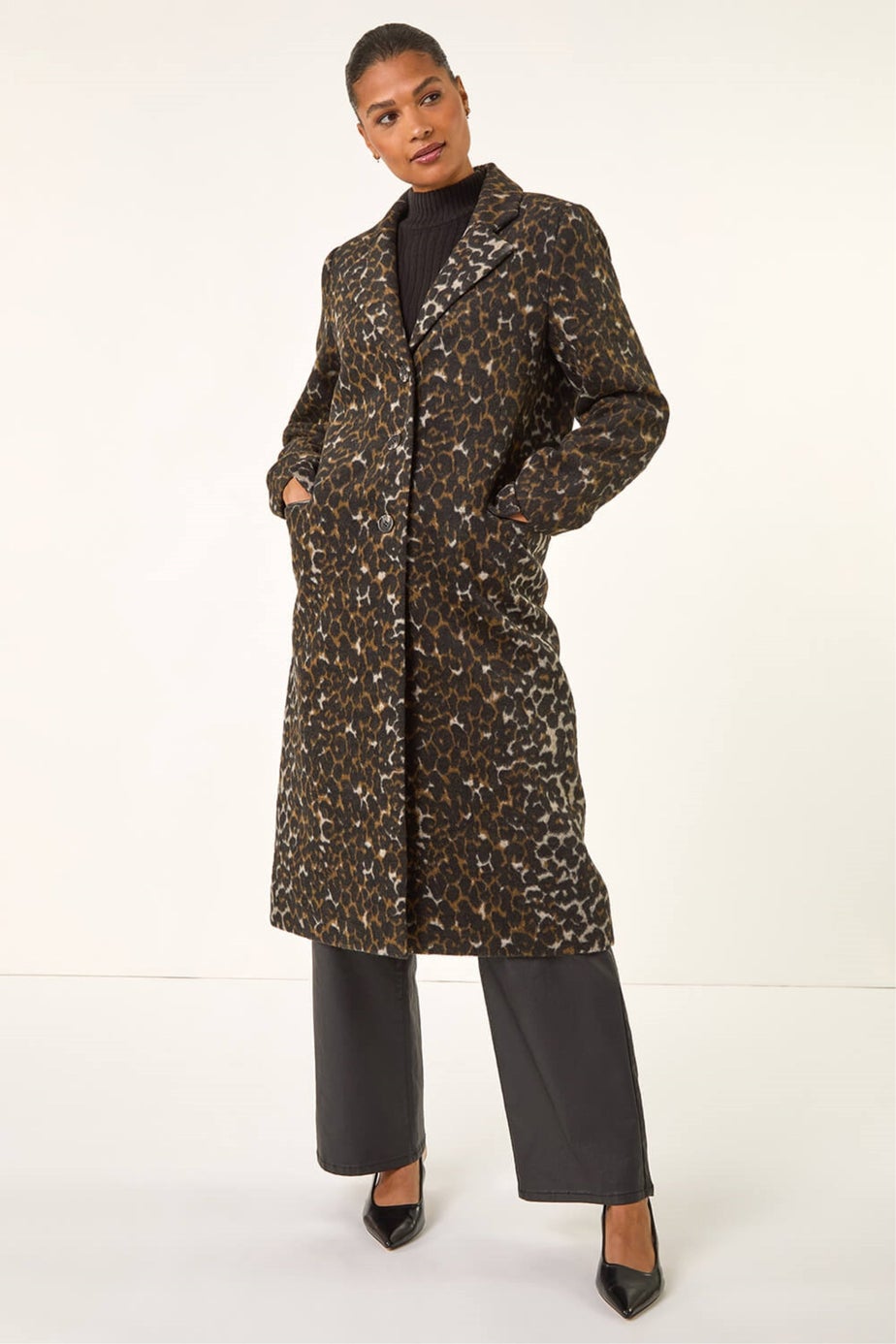 Roman Brown Animal Print Formal Pocket Coat