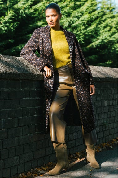 Roman Brown Animal Print Formal Pocket Coat