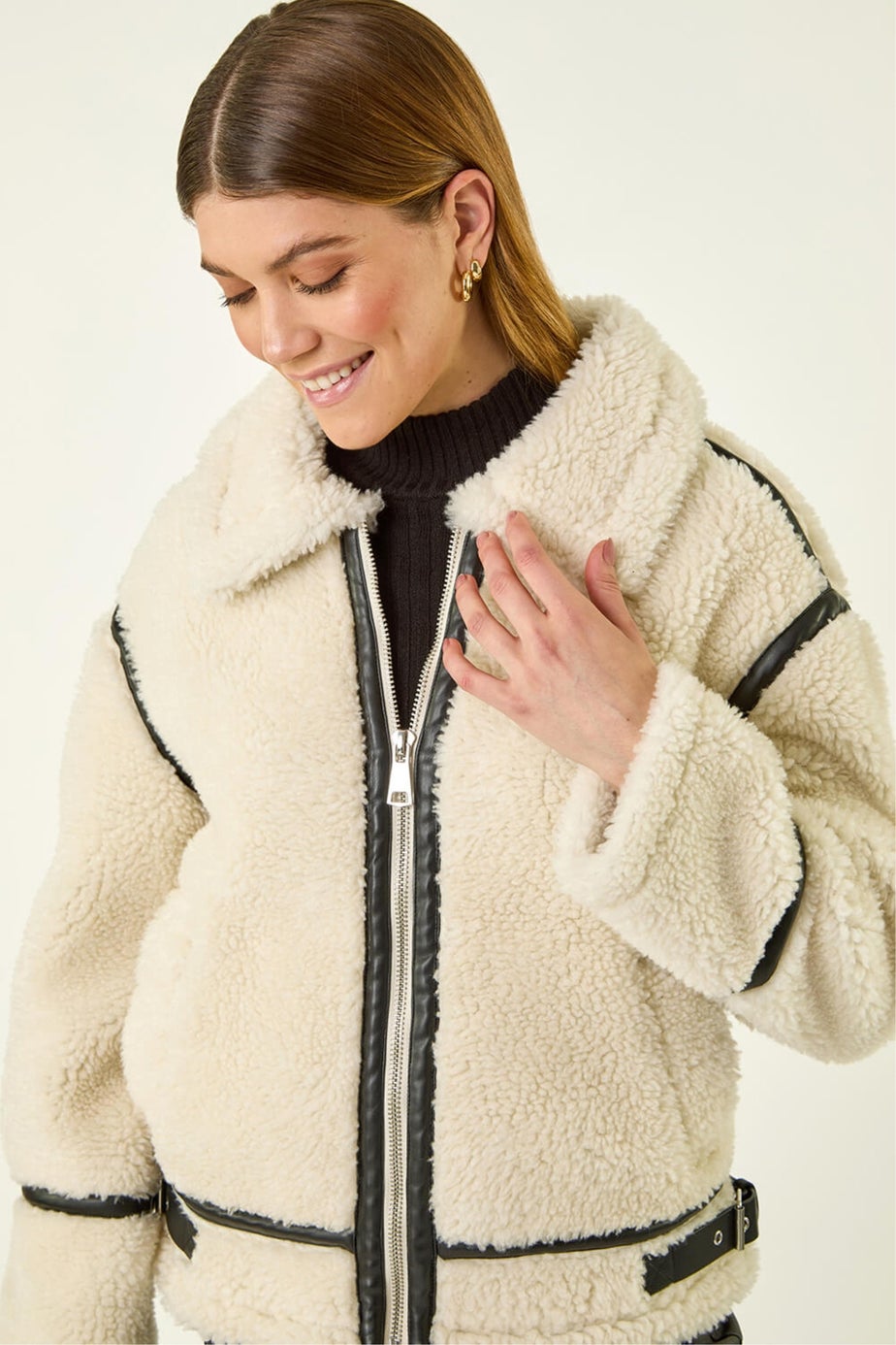 Roman Cream Borg Aviator Coat