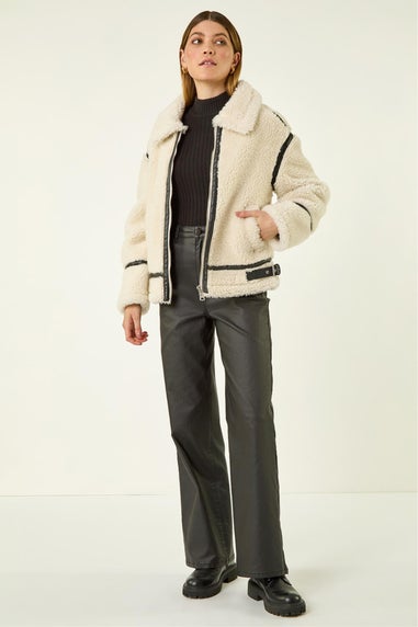 Roman Cream Borg Aviator Coat