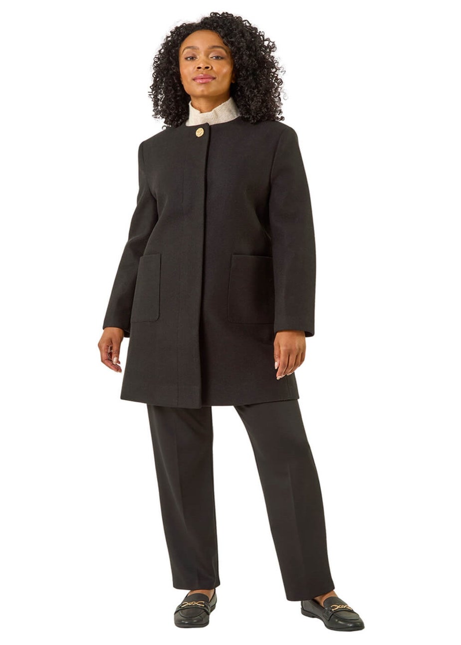 Roman Black Petite Patch Pocket Buttoned Coat