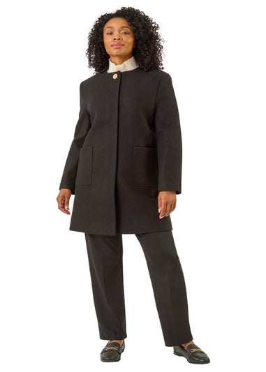 Roman Black Petite Patch Pocket Buttoned Coat
