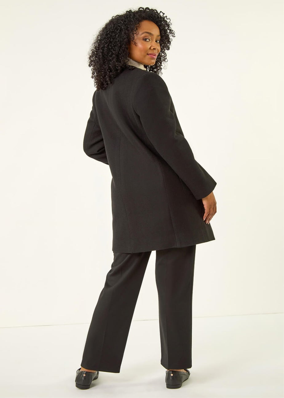 Roman Black Petite Patch Pocket Buttoned Coat