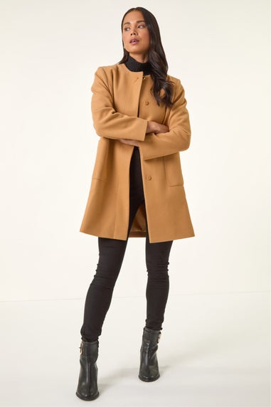 Roman Camel Petite Patch Pocket Buttoned Coat