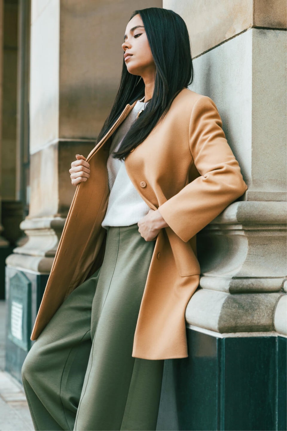 Roman Camel Petite Patch Pocket Buttoned Coat