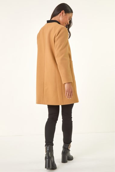 Roman Camel Petite Patch Pocket Buttoned Coat
