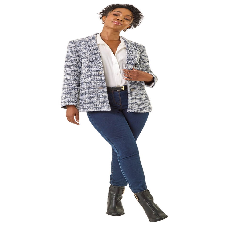 Roman Navy Petite Collared Boucle Jacket